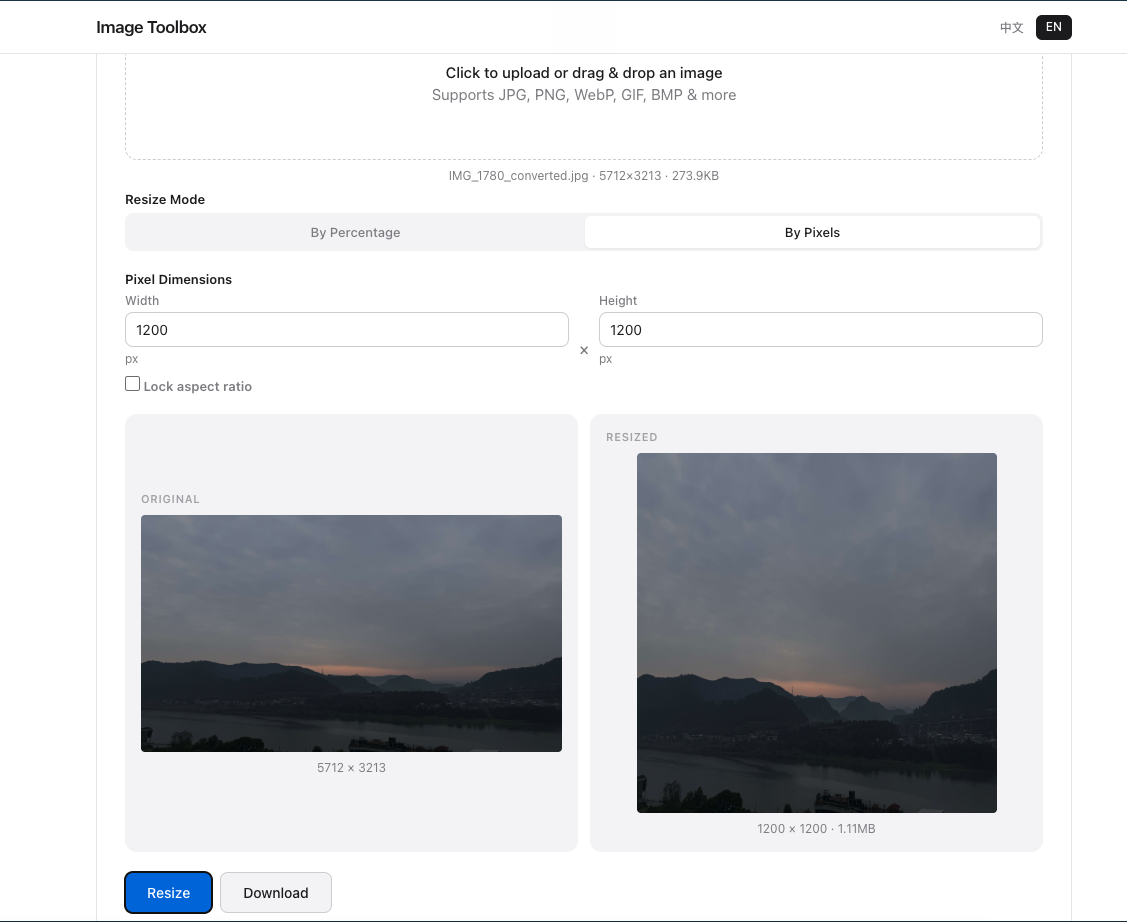 Oversized vs optimized image file size comparison
