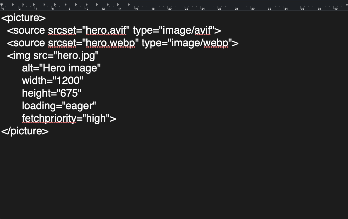 Responsive image srcset code example