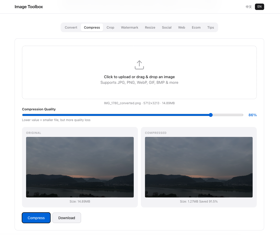Compress images before uploading to Taobao